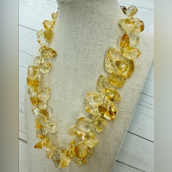 Chunky Genuine Citrine Nugget Statement Necklace 18” Massive 128g Signed - Picture 7 of 17